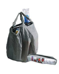 Borsa in tessuto con manici rigidi in colori assortiti. Capacità 70L. Lavabile in lavatrice a 30°C. Con gettone sblocca carrello spesa.