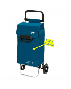 Carrello con struttura in alluminio, resistente e leggera. Carello 2 ruote da 17cm. Capacità 60L.