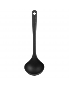Mestolo da cucina di colore nero. Materiale: nylon. Idoneo al contatto con gli alimenti. Può essere lavato in lavastoviglie.