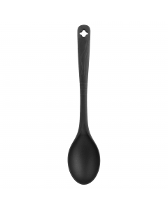 Cucchiaione da cucina di colore nero. Materiale: nylon. Idoneo al contatto con gli alimenti. Può essere lavato in lavastoviglie.