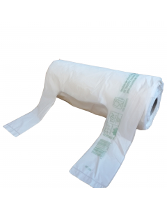Bio-Shopper a norma UNI EN 13432:2002 biodegradabili e compostabili. In rotolo da 200 sacchetti linea food. Dimensione 22x50cm, soffietti laterali 6cm.