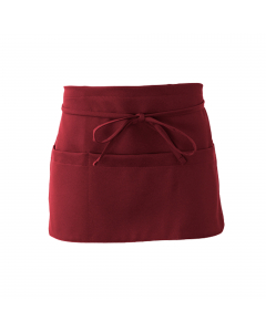 Grembiule Pub con 3 grandi tasche. Misure: 51x32cm. Colore: bordeaux. Taglia unica. 100% poliestere.