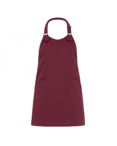 Grembiule Virginia finitura bordeaux con 2 tasche e allacciatura collo regolabile con fibbia. Colore: bordeaux. Taglia unica. 98% cotone e 2% elastan.