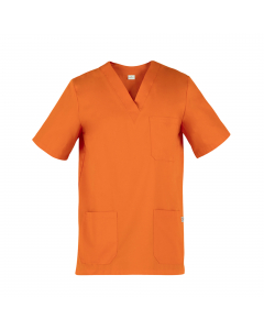 Casacca 100% cotone a maniche corte. Con un taschino applicato al petto sinistro e due tasche inferiori, 2 spacchetti laterali.  Ideale per abiente ospedaliero. Taglie disponibili: da XS -4XL. Slim Fit.