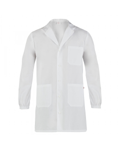 Camice ospedaliero da uomo con un taschino applicato al petto sinistro e due tasche inferiori. Chiusura centrale  con automatici. 100% cotone. Polsi elasticizzati.  Taglie disponibili: da XS a 4XL. Regualr Fit.