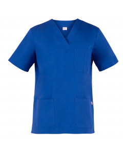 Casacca 100% cotone a maniche corte. Con un taschino applicato al petto sinistro e due tasche inferiori, 2 spacchetti laterali.  Ideale per abiente ospedaliero. Taglie disponibili: da XS -4XL. Slim Fit.