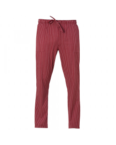 Pantalone vestibilità regular in elegante tessuto gessato 70% cotone e 30% poliestere. Fascione con coulisse, due tasche sui fianchi e piccola tasca posteriore. Taglie: XS, S, M, L, XL, XXL, 3XL, 4XL, 5XL