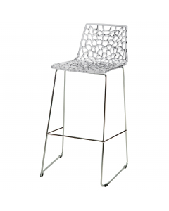 Base sgabello da bar. Sedile solido e lucido in policarbonato e base cromata. 100% senza IPA. Prodotto in Italia. Dimensioni: 50x47x98cm.