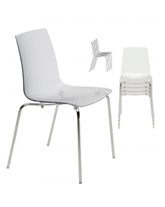 Sedia in policarbonato trasparente. Dimensioni H82xL48xP53cm.