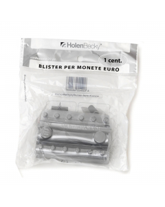 Blister portamonete Euro in pvc riciclato 100% trasparente.
Singolo blister colorato in modo differente per facilitare la distinzione tra i vari tagli di monete.
Confezione da 20 blister per singola denominazione, in opp bag dotata di foro per espositore.