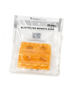 Blister portamonete Euro in pvc riciclato 100% trasparente.
Singolo blister colorato in modo differente per facilitare la distinzione tra i vari tagli di monete.
Confezione da 20 blister per singola denominazione, in opp bag dotata di foro per espositore.