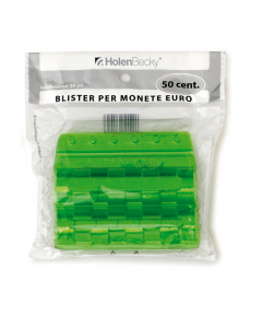 Blister portamonete Euro in pvc riciclato 100% trasparente.
Singolo blister colorato in modo differente per facilitare la distinzione tra i vari tagli di monete.
Confezione da 20 blister per singola denominazione, in opp bag dotata di foro per espositore.