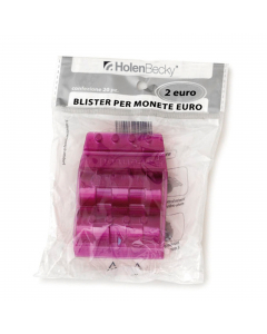 Blister portamonete Euro in pvc riciclato 100% trasparente.
Singolo blister colorato in modo differente per facilitare la distinzione tra i vari tagli di monete.
Confezione da 20 blister per singola denominazione, in opp bag dotata di foro per espositore.