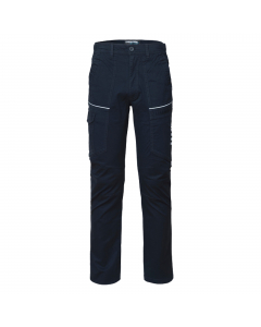 Pantalone da lavoro multitasca e invernale in cotone twill elasticizzato, con elastici laterali e passanti in vita, chiusura con zip e bottone. Tasca laterale porta metro sulla gamba sinistra e tasca laterale chiusa con aletta e velcro su gamba destra. Tr