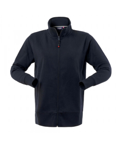 Felpa in cotone (80%) e PL (20%) da donna con chiusura anteriore con cerniera centrale, collo alto, parasudore di colore a contrasto interno al collo, polsi e fascia girovita in maglia elastica, due tasche inferiori a filetto. Su ordinazione tutte le tagl