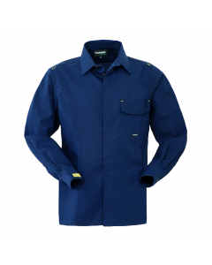 Camicia da lavoro con chiusura anteriore con bottoni tradizionali coperti. Taschino applicato al petto sinistro chiuso con aletta e velcro, carré posteriore. Etichetta jacquard con pittogrammi cucita sul polso manica destra, manica lunga con polsi chiusi 