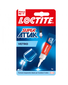 Super Attak Vetro. Adesivo istantaneo specifico per vetro e vetro/metallo. Grazie ad una composizione trasparente, non lascia aloni garantendo un incollaggio invisibile. È inoltre resistente all’acqua, ai detergenti e a temperature elevate (resiste anche 