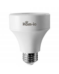 Adattatore E27 smart WiFi hom-io, grazie a questo adattatore si ha la possibilità di trasformare una lampadina tradizionale in WiFi comandabile tramite la app Hom-io e compatibile con tutte le automazioni e gli scenari che la soluzione mette a disposizion