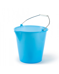 Secchio in politene da 12 litri con becco e manico in metallo. Colore azzurro.