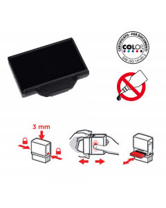 Cuscinetto inchiostrato di ricambio per timbri Colop, facile da sostituire grazie al sistema pop-out/snap-in. Una volta esaurito il cuscinetto deve essere sostituito, non Þ idoneo ad essere reichiostrato. Confezione da 5 pezzi.