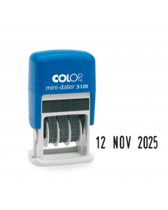COLOP Mini datario S120. Datario autoinchiostrante a altezza caratteri mm 3,8. Fusto antiurto in ABS. Tampone ricambio E/10 colore nero.