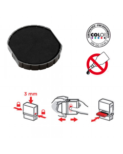 Cuscinetto tondo inchiostrato di ricambio per timbri Colop, facile da sostituire grazie al sistema pop-out/snap-in. Una volta esaurito il cuscinetto deve essere sostituito, non Þ idoneo ad essere reichiostrato. Confezione da 5 pezzi.