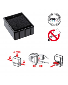 Cuscinetto quadrato inchiostrato di ricambio per timbri Colop, facile da sostituire grazie al sistema pop-out/snap-in. Una volta esaurito il cuscinetto deve essere sostituito, non è idoneo ad essere reinchiostrato. Confezione da 5 pezzi.