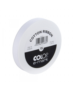 Nastri 10/15/25 mm
Puoi stampare con l'e-mark sui nastri in cotone
che sono disponibili in tre formati comuni.

• 100% cotone di alta qualità

• Ideale per l'uso con le tre guide nastro e-mark

• Dimensioni: 10/15/25 mm x 25 m

• Colore: bianco