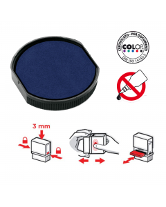 Cuscinetto tondo inchiostrato di ricambio per timbri Colop, facile da sostituire grazie al sistema pop-out/snap-in. Una volta esaurito il cuscinetto deve essere sostituito, non Þ idoneo ad essere reichiostrato. Confezione da 5 pezzi.