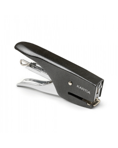 Mini cucitrice manuale a pinza passo 10, punto chiuso, in acciaio cromato e verniciato. Capacità di
carica massima 50 punti. Nella confezione anche una scatola di punti n°10. Profondità di cucitura 30mm.