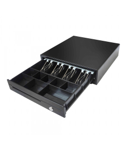 Cassetto portadenaro per banconote e monete, in acciaio laminato a freddo e verniciato con polveri epossidiche. Consigliato quale base di appoggio di registratore di cassa.
Fessura frontale per inserimento banconote in vano nascosto.
Testato fino ad 1 mil