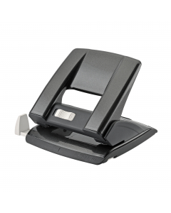 Perforatore a 2 fori in metallo con guida regolabile ed inserti in abs. Di robusta costruzione, consente di perforare fi no a 20 fogli con il minimo sforzo.Dotato di meccanismo di sicurezza e salva spazio blocco/sblocco impugnatura). Pratico e veloce graz
