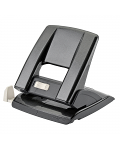 Perforatore a 2 fori in metallo con guida regolabile ed inserti in abs. Di robusta costruzione, consente di perforare fi no a 30 fogli con il minimo sforzo.Dotato di meccanismo di sicurezza e salva spazio (blocco/sblocco impugnatura). Pratico e veloce gra