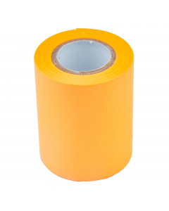Rotolo in carta autoadesiva color arancio neon e fessura che consente di strappare la lunghezza desiderata. Ricarica da 59mm x 10mt.