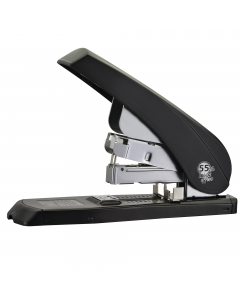 Cucitrice alti spessori a caricamento frontale dotata di innovativo meccanismo che consente di cucire con il 55% in meno di sforzo fino a 100 fogli.
Corpo in metallo ed impugnatura in abs con rivestimento ""soft grip"".
Base porta-punti antigraffio e anti