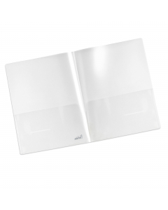 Cartelline due tasche interne orizzontali, formato interno A4.  PP trasparente. Disponibili in 2 colori.