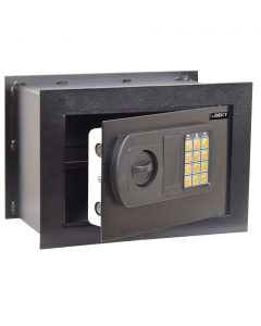 Cassaforte da muro per la custodia di oggetti di valore e contanti, con chiusura elettronica + 2 chiavi d’emergenza (ogni cassaforte ha la propria chiave). Codice Cliente programmabile da 3 a 8 cifre. Costruita con anta in lamiera d‘acciaio spessore a 4 m