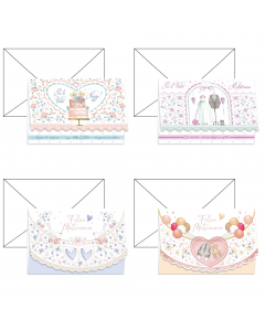 Biglietti doppi formato 11,7x17cm. Stampa offset su cartoncino liscio bianco . Blisterati 1 busta/1 biglietto.