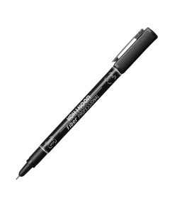 Penna con punta calibrata in fibra sintetica e rinforzo in metallo. Inchiostro pigmentato resistente alla luce e all'acqua, riproducibile in eliografia. Cappuccio con clip. Tratto 0,05mm