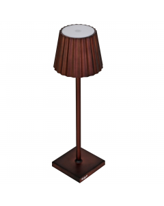 Lampada da tavolo a LED ricaricabile di colore ruggine in alluminio e PMMA. 
Dimensioni: 10x10x38Hcm.