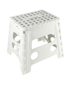 Sgabello Clic Clac alto bianco. Pieghevole in polipropilene. Dimensioni: 30x22x32Hcm. Richiudibile con un semplice gesto, dotato di maniglia per un facile trasporto. Prodotto ad uso domestico.