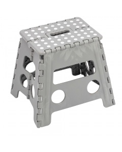 Sgabello Clic Clac alto grigio. Pieghevole in polipropilene. Dimensioni: 30x22x32Hcm. Richiudibile con un semplice gesto, dotato di maniglia per un facile trasporto. Prodotto ad uso domestico.