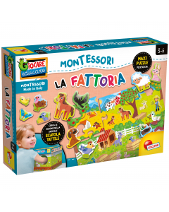 Un grande puzzle con gli animali della fattoria da mettere nella grande scatola tattile e riconoscere usando solo il tatto. Età consigliata: 3-6 anni.