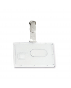 Portabadge rigido in edistir trasparente. Dotato di apposito spazio per facilitare l'estrazione del badge e molletta di sicurezza. Clip in plastica.