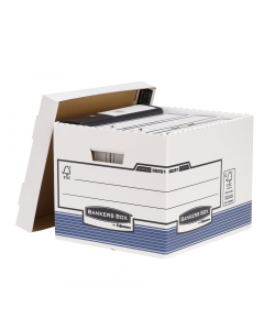 SCATOLA ARCHIVIO IN CARTONE 100% RICICLATO. 100% INCHIOSTRI A BASE D'ACQUA, 100% COLLE PRIVE DI SOLVENTI, 100% RICICLABILI. COPERCHIO SOVRADIMENSIONATO PERMETTE L'USO CON CARTELLE SOSPESE. FORMATO UTILE L 333XH285XP390MM