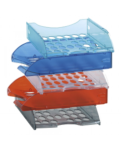 Vaschette E040 forate sovrapponibile mediante guide ad incastro sia a scalare che in verticale. Dimensioni: 26x34,5x6,5cm. Sono disponibili distanziali per aumentarne la capacitÓ a 8cm (cod articolo 52018).