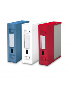 Scatole archivio Combi Box E600 realizzata in Trilex (materiale a tre strati che garantisce lunga durata, leggerezza, rigidità, robustezza ed eleganza). Parte colorata realizzata in polipropilene spessore 2mm. Lentino porta etichetta trasparente sul dorso