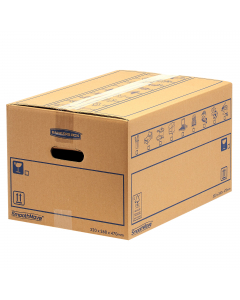 Scatole per traslochi in robusto cartone doppio strato.Assemblaggio manuale e chiusura con nastro adesivo. Maniglia per il trasporto preforata che può essere spinta in dentro in caso di necessità. Prodotto con cartone FSC, 100% RICICLABILE. 39 lt. Dimensi