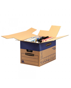 Scatola per traslochi dimensione piccola. Estrema robustezza grazie al cartone doppio strato. Fori per il sollevamento con maniglia rinforzata. Non necessitano di nastro adesivo per la chiusura. Assemblaggio veloce e semplice grazie al sistema automontant