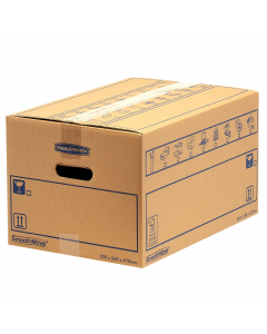 Scatole per traslochi in robusto cartone doppio strato.Assemblaggio manuale e chiusura con nastro adesivo. Maniglia per il trasporto preforata che può essere spinta in dentro in caso di necessità. Prodotto con cartone FSC, 100% RICICLABILE. 67 lt. Dimensi